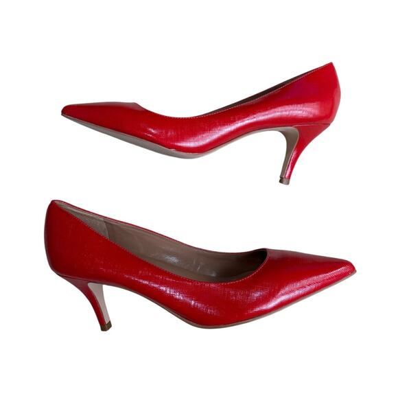 Talbots red leather pumps textured ladies US size 7.5B kitten heels career shoes - Picture 3 of 10
